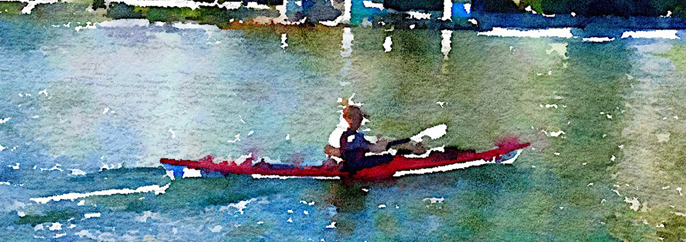 Kayaking under the Cambie Bridge. Art © Linda Naiman
