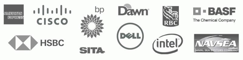 Clients include American Express, Cisco, Dell, Dawn, RBC, SITA, and HSBC