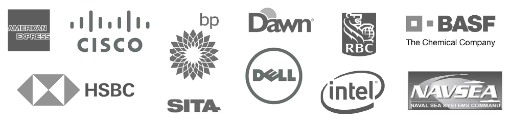 Clients include American Express, Cisco, Dell, Dawn, RBC, SITA, and HSBC